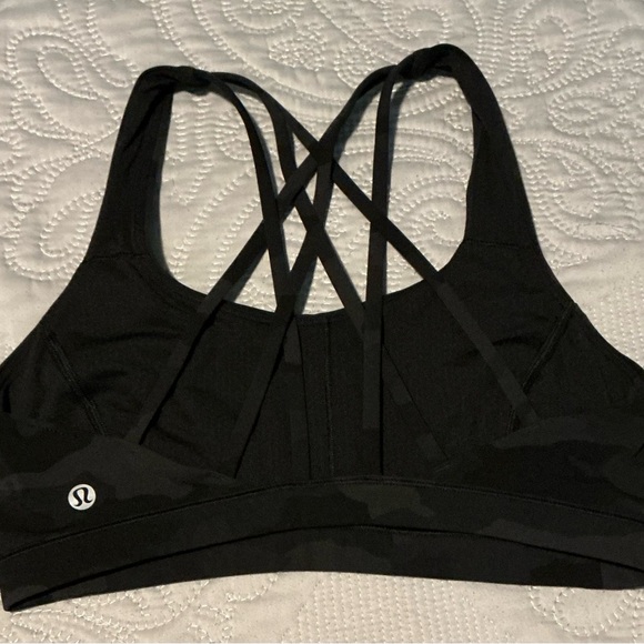 Lululemon Athletic Sports Bra with Strappy Design black and gray camouflage size - Picture 4 of 7